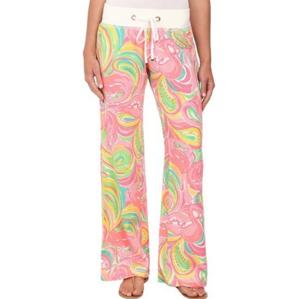Lilly Pulitzer Linen The Beach Pant In All Nighter Flamingo